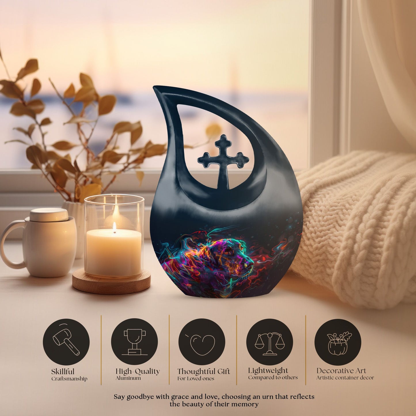 Dog Aura Cross Drop Memorial Urn 