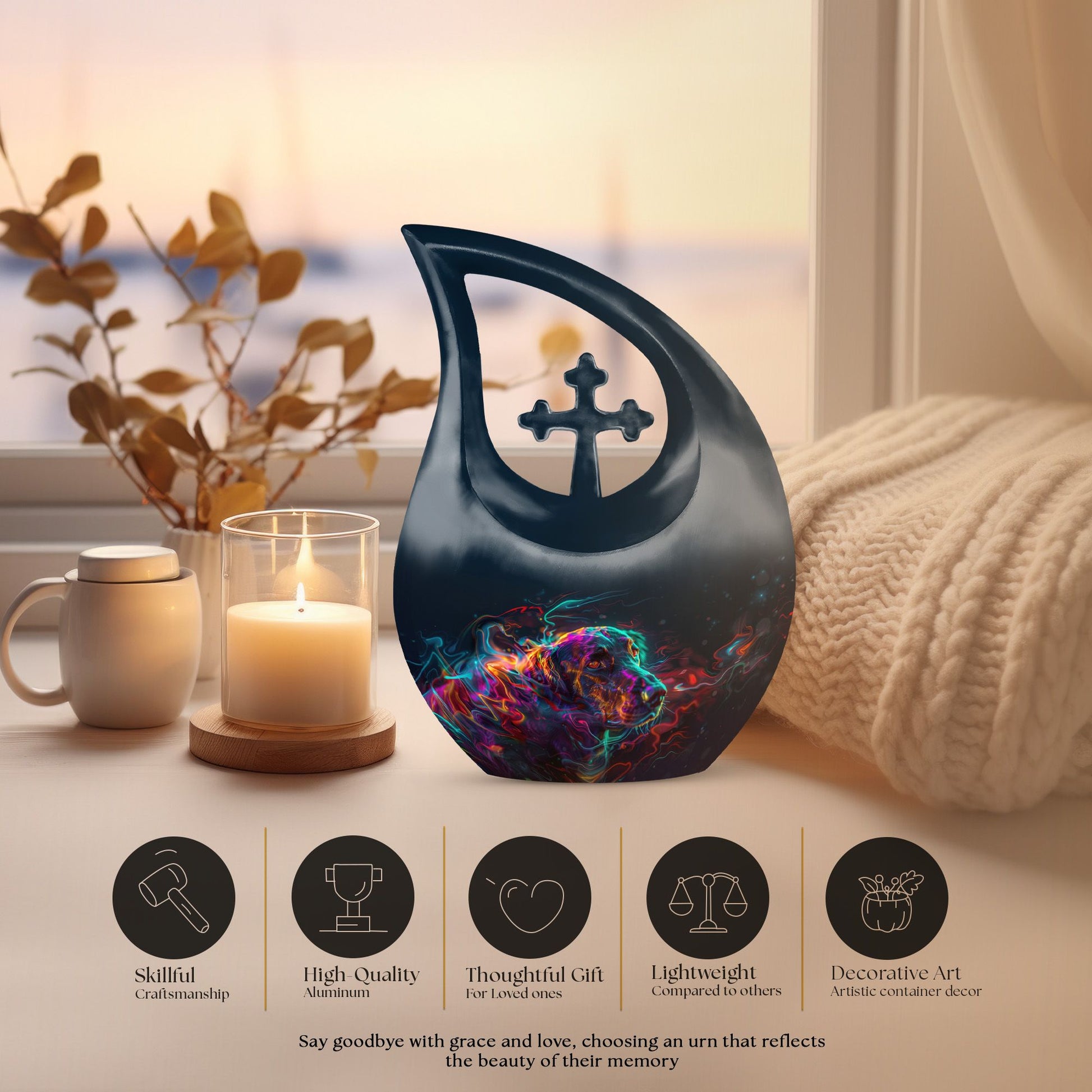 Dog Aura Cross Drop Memorial Urn 