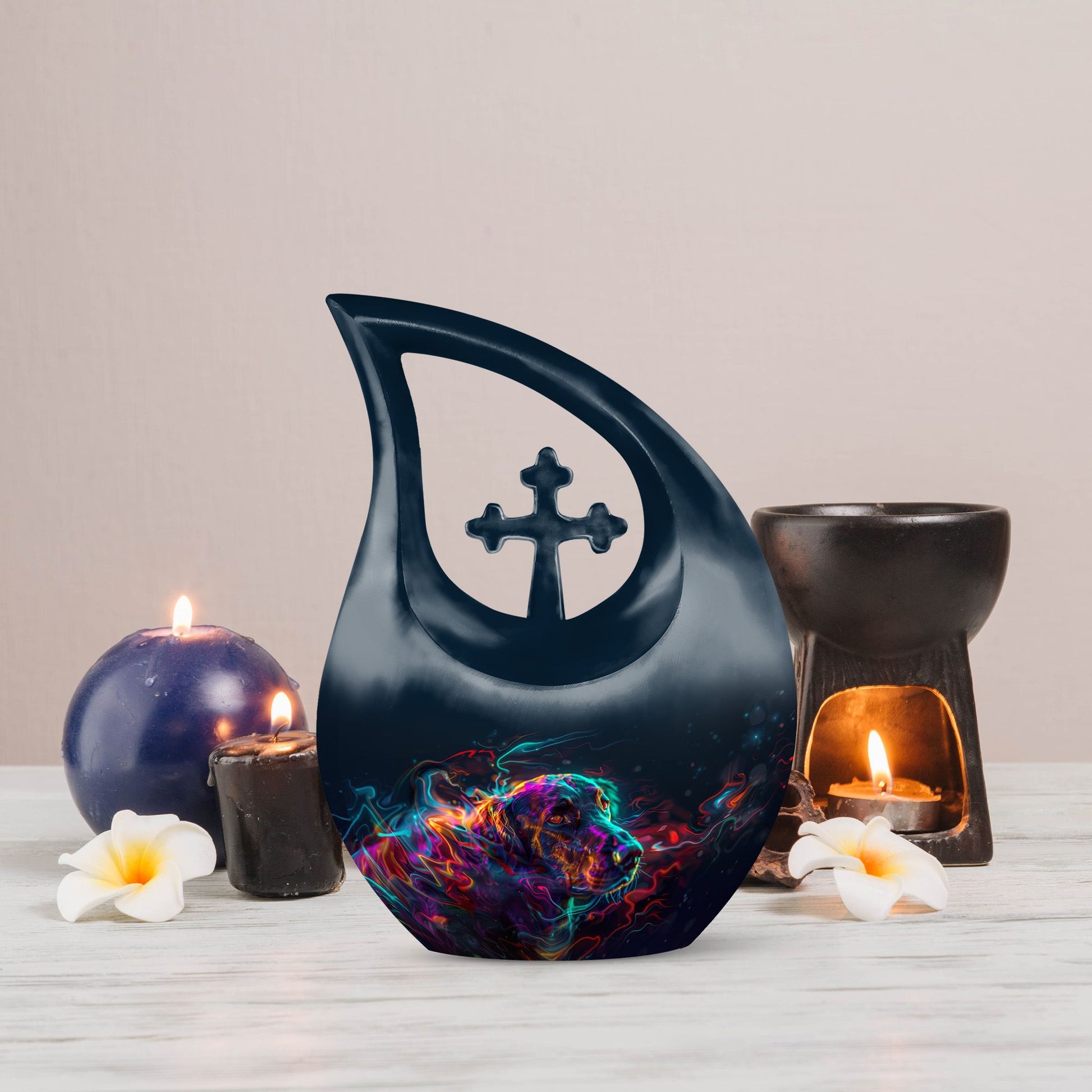 Dog Aura Cross Drop Memorial Urn 