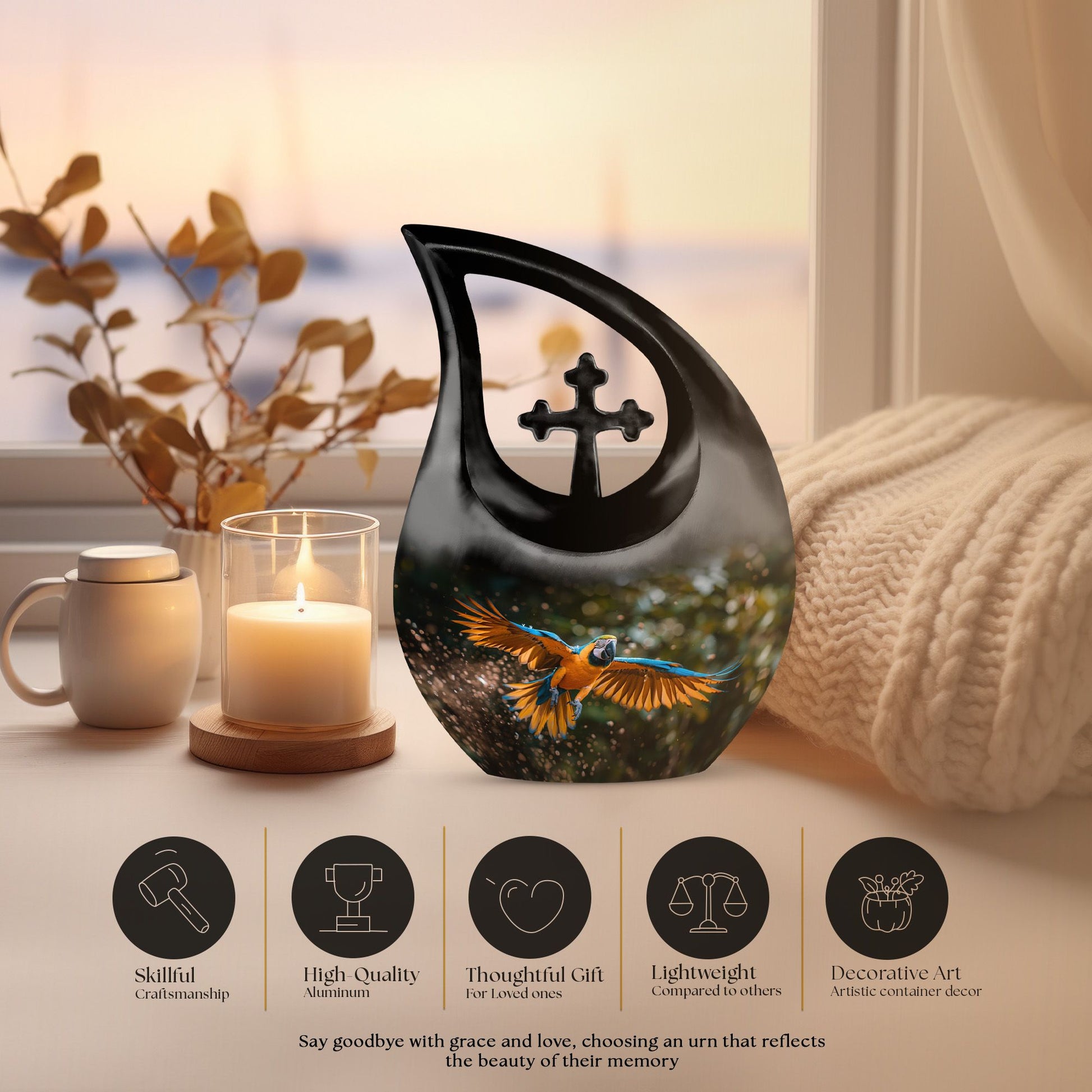 Full size 10-inch Mystic Avian Glow Urn