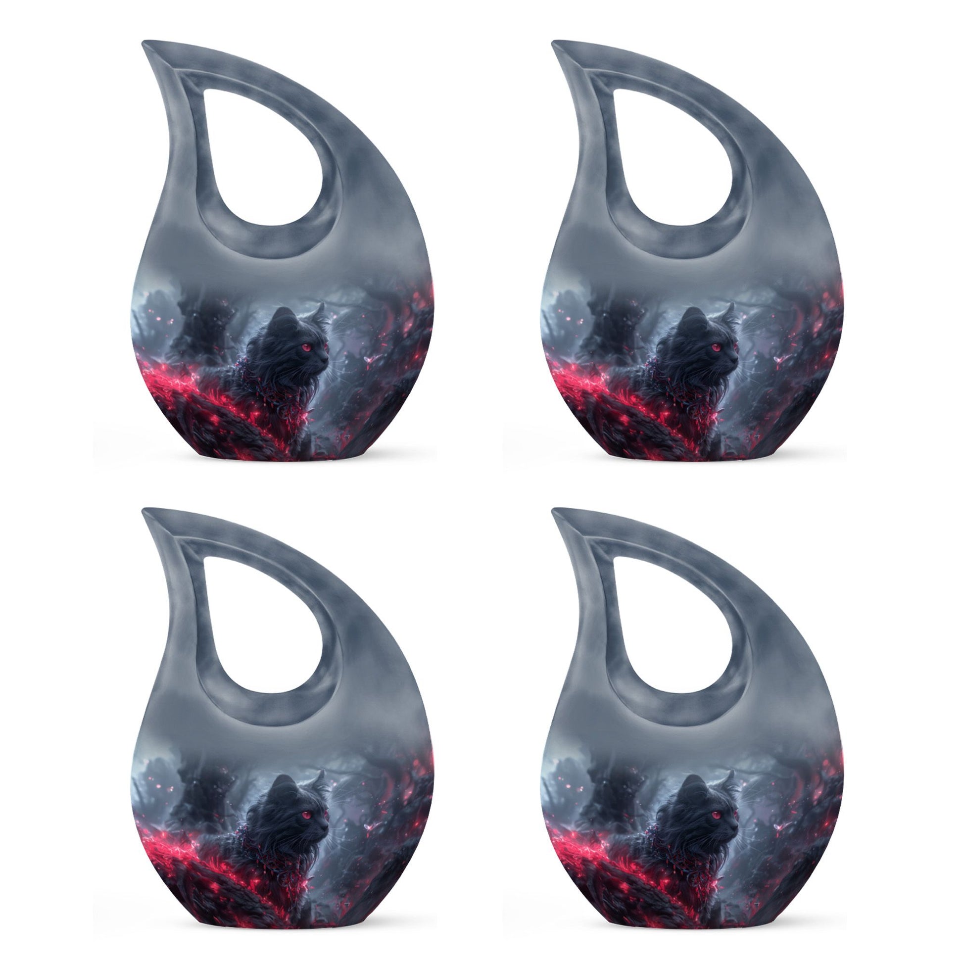 Infernal Feline Gaze Urn, large 10-inch aluminium cross drop design for adult ashes