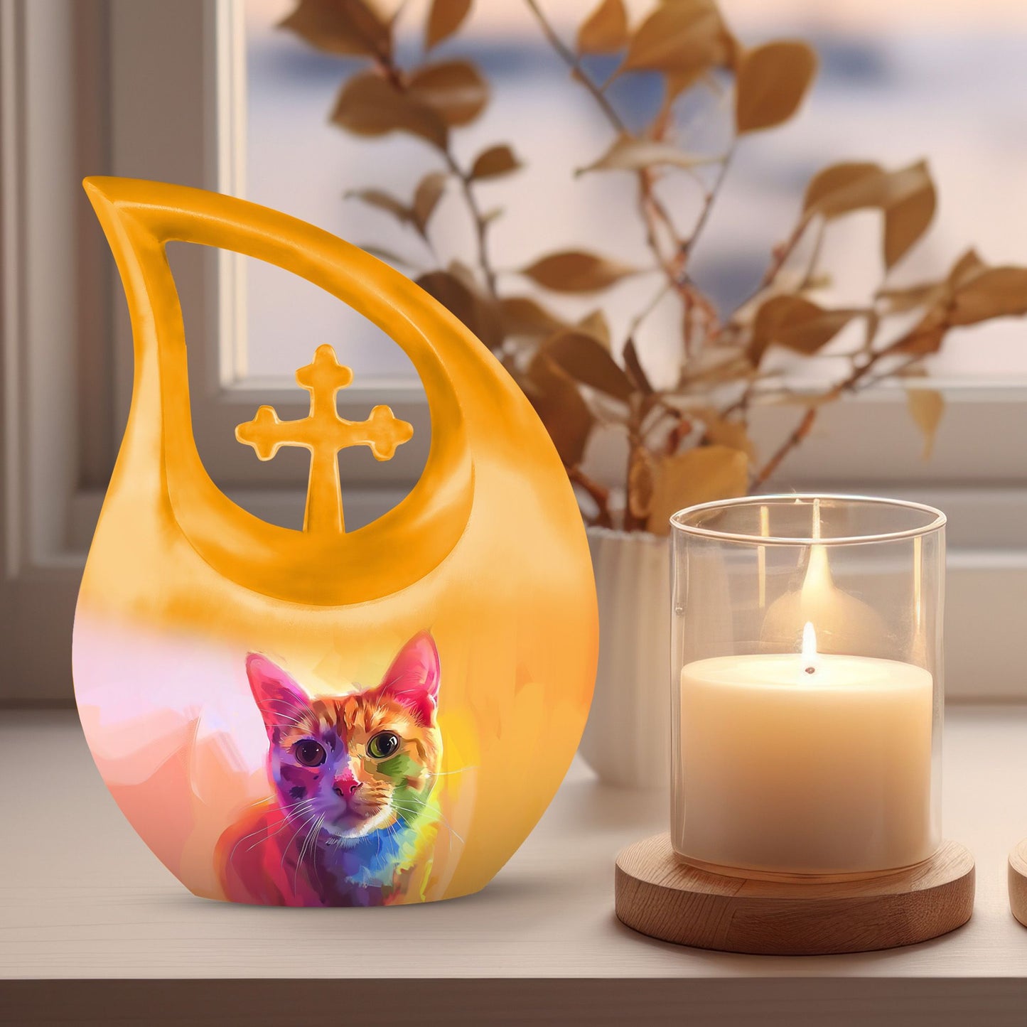 Vibrant Feline Aura Urn,