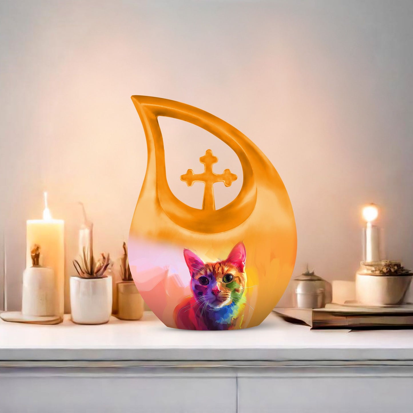 Vibrant Feline Aura Urn,