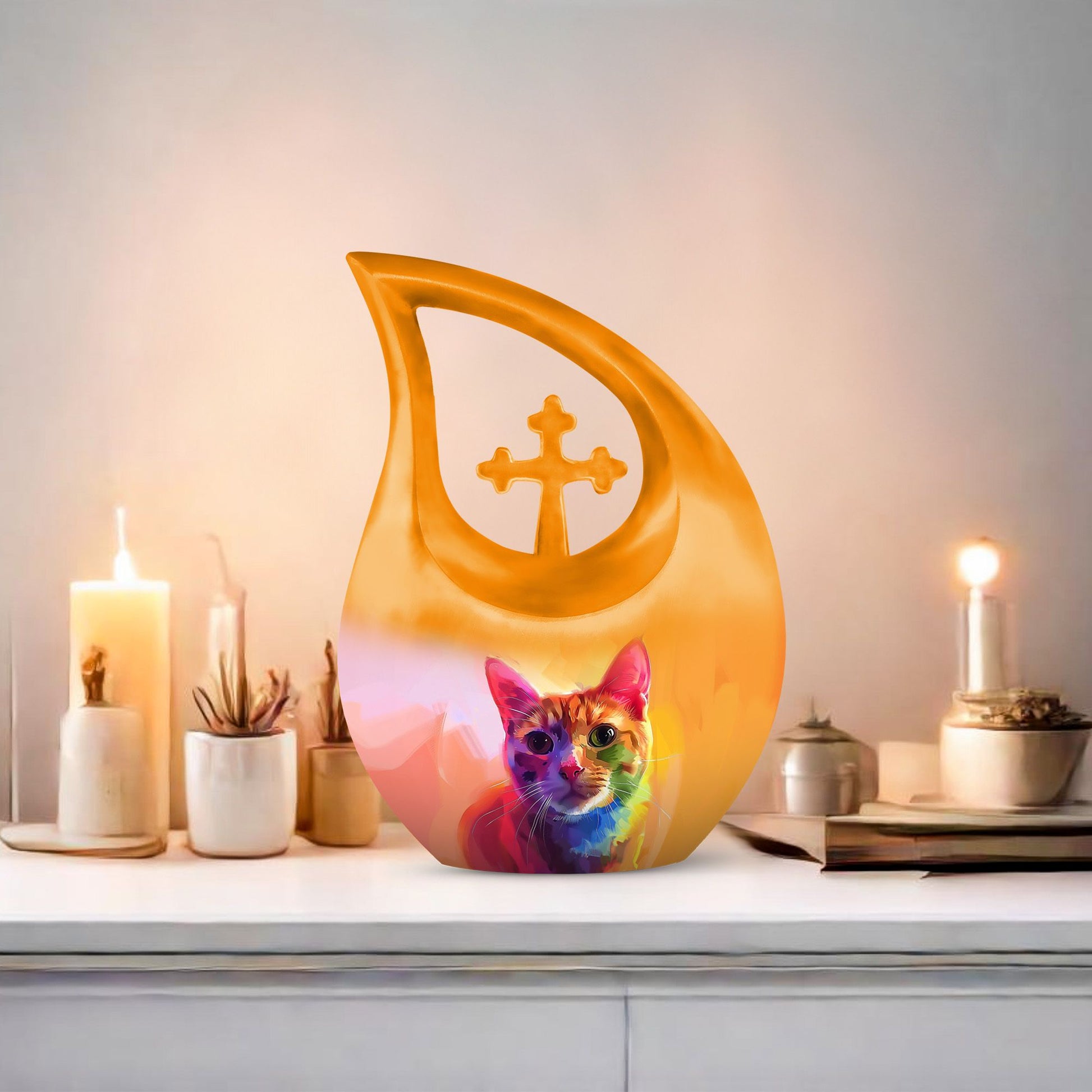Vibrant Feline Aura Urn,