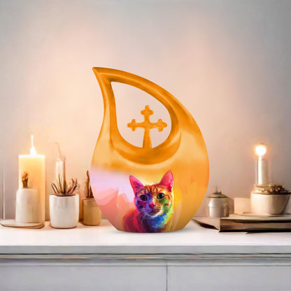 Vibrant Feline Aura Urn,