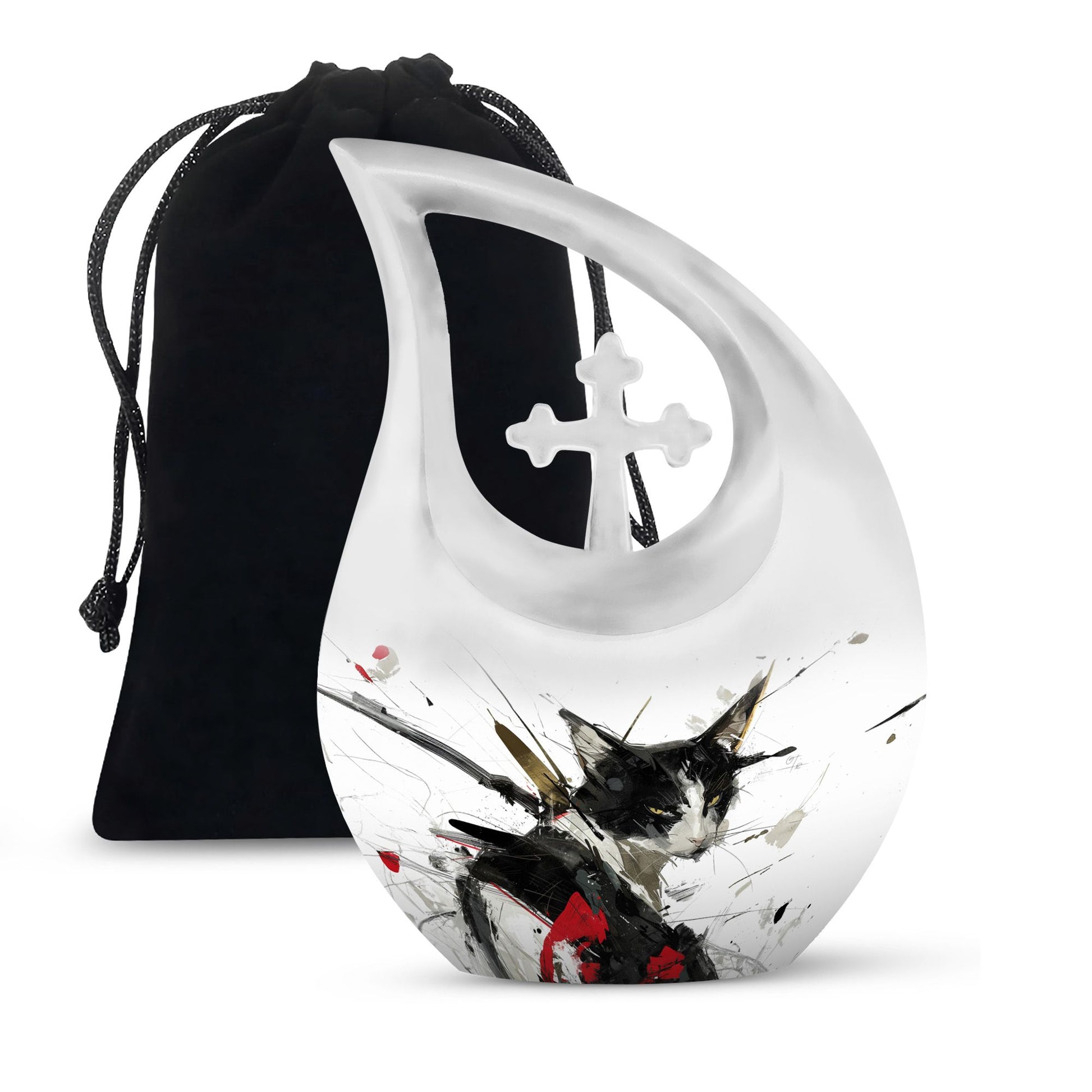 10 Inch Ink Splashed Whiskers Urn 