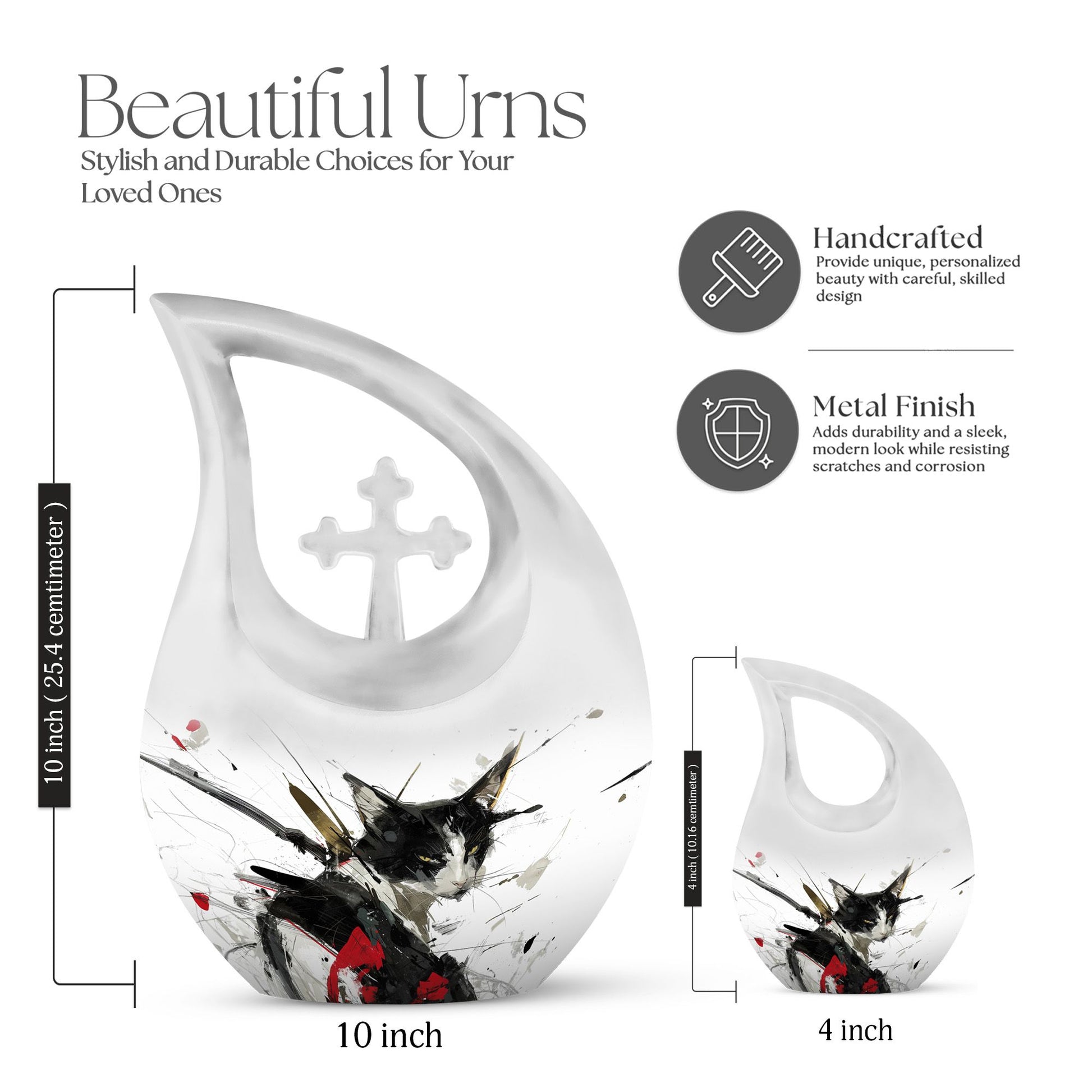 10 Inch Ink Splashed Whiskers Urn 
