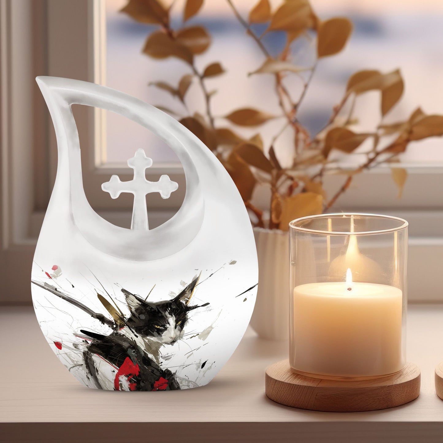 10 Inch Ink Splashed Whiskers Urn 