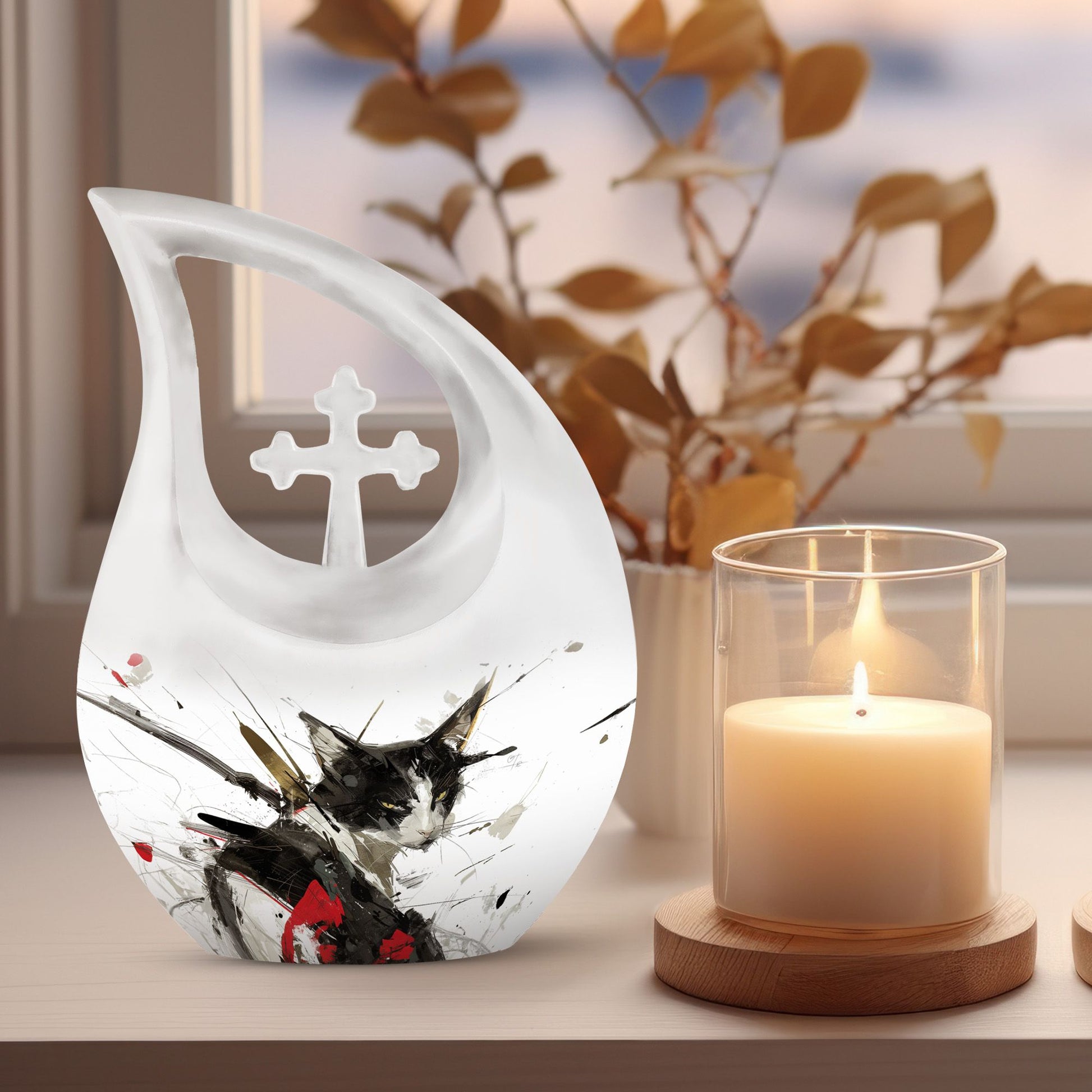 10 Inch Ink Splashed Whiskers Urn 