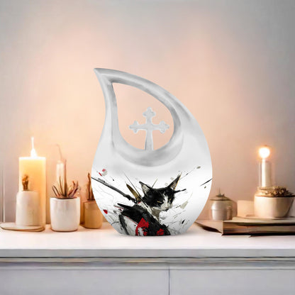 10 Inch Ink Splashed Whiskers Urn 