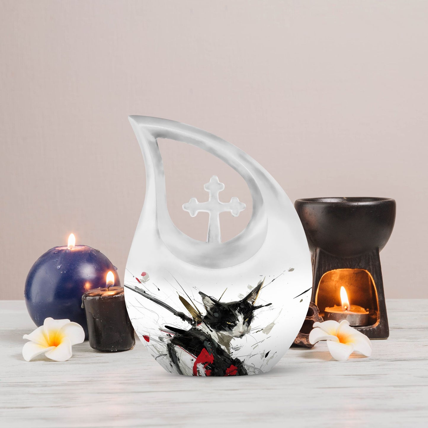 10 Inch Ink Splashed Whiskers Urn 