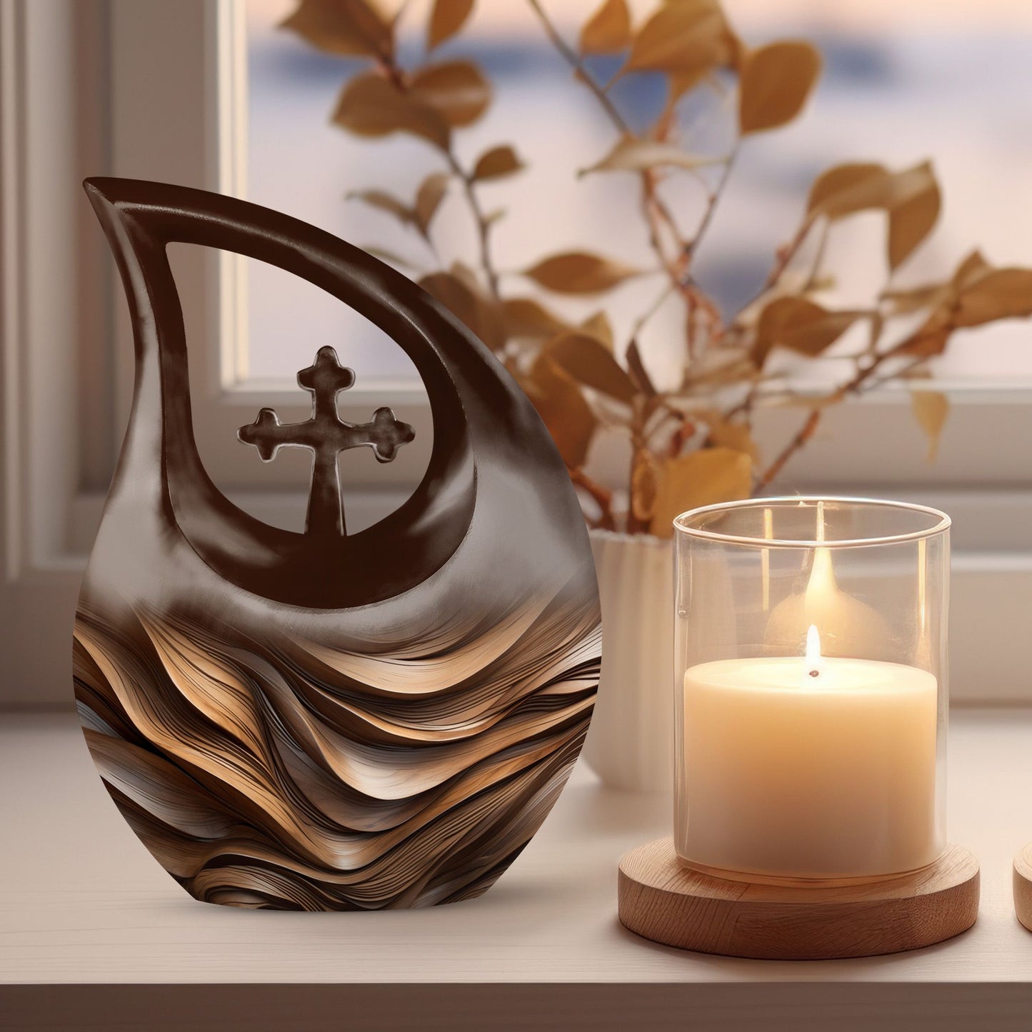 10-inch Organic Wooden Waves Urn 