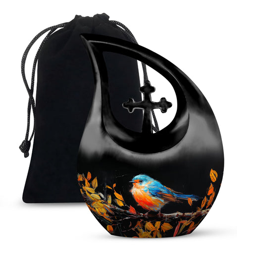 10 Inch Autumnal Brushstroke Bird Urn 