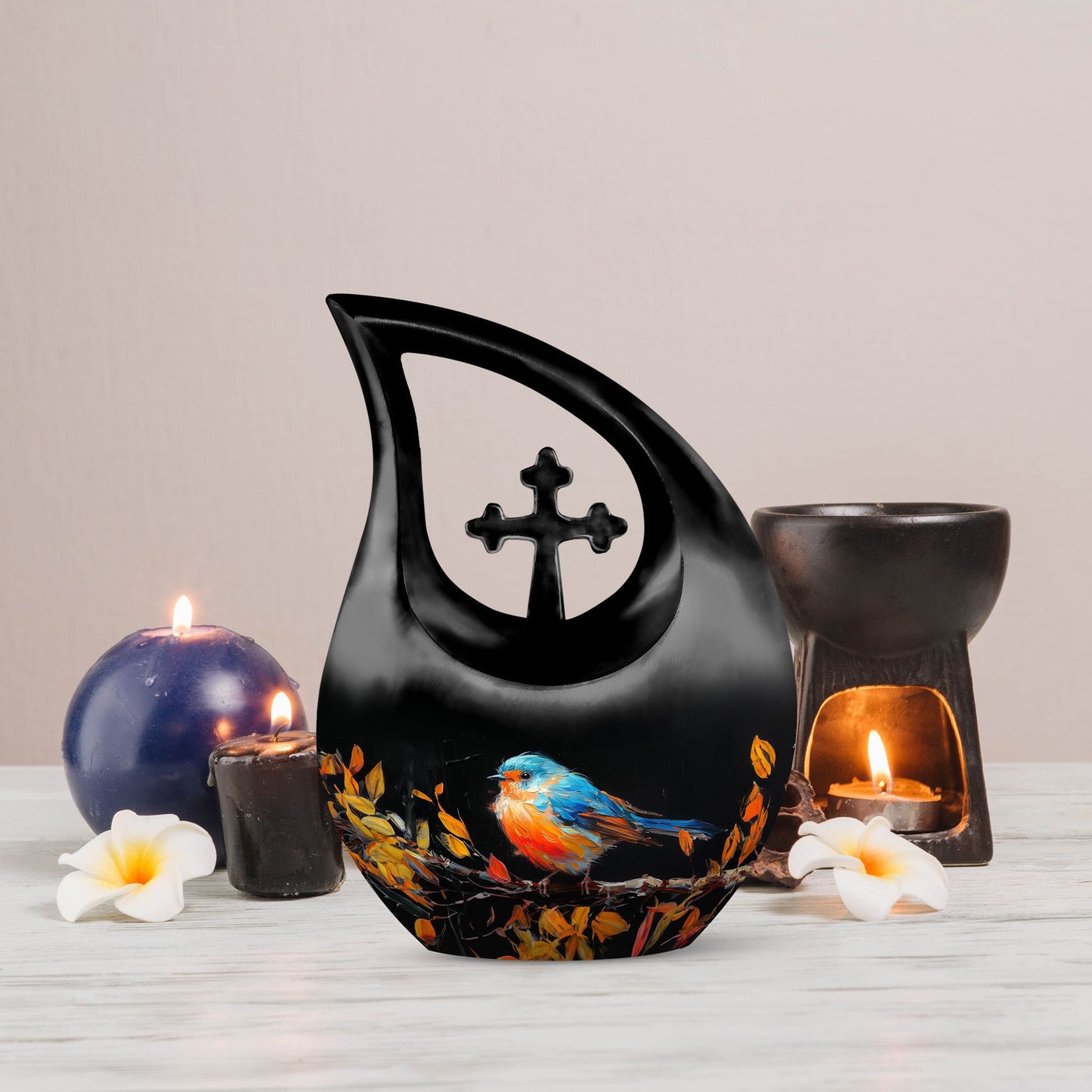 10 Inch Autumnal Brushstroke Bird Urn 
