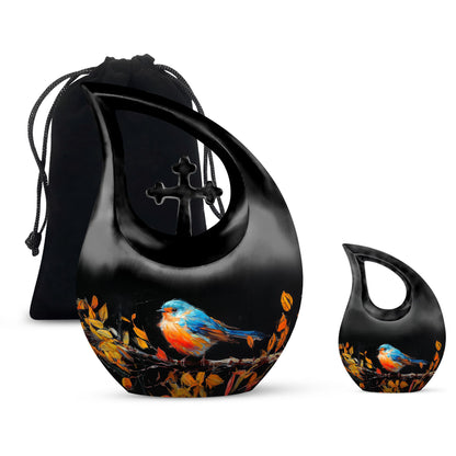 10 Inch Autumnal Brushstroke Bird Urn 