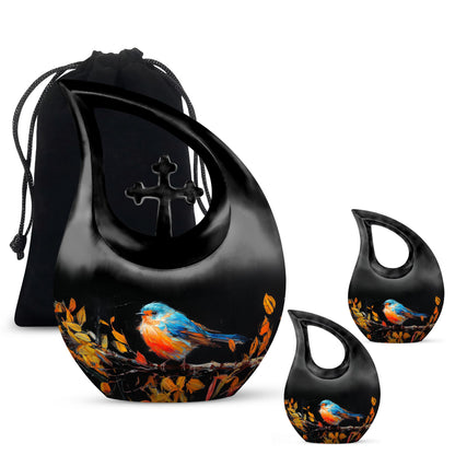 10 Inch Autumnal Brushstroke Bird Urn 