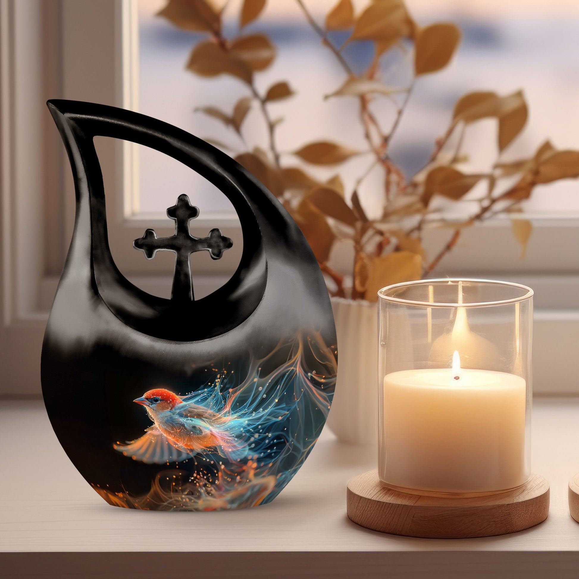 Ethereal Flame Songbird Cross Drop Urn