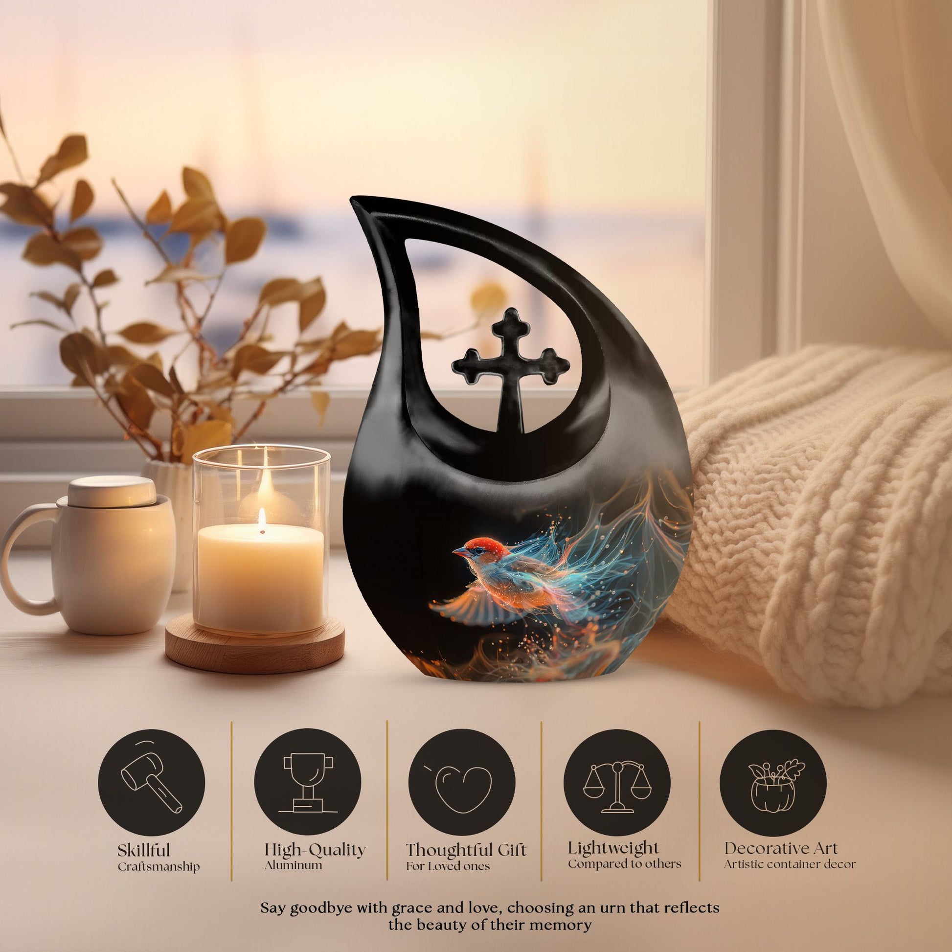 Ethereal Flame Songbird Cross Drop Urn