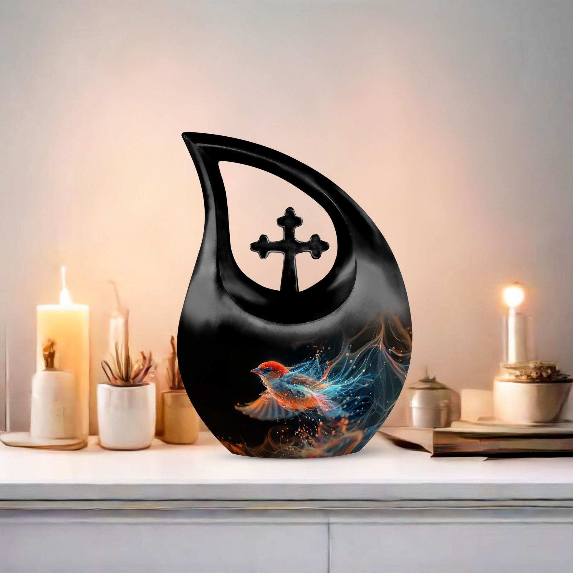 Ethereal Flame Songbird Cross Drop Urn