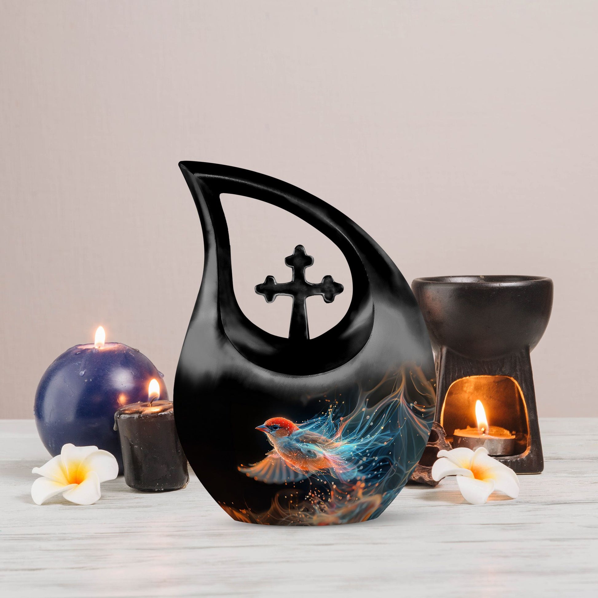 Ethereal Flame Songbird Cross Drop Urn