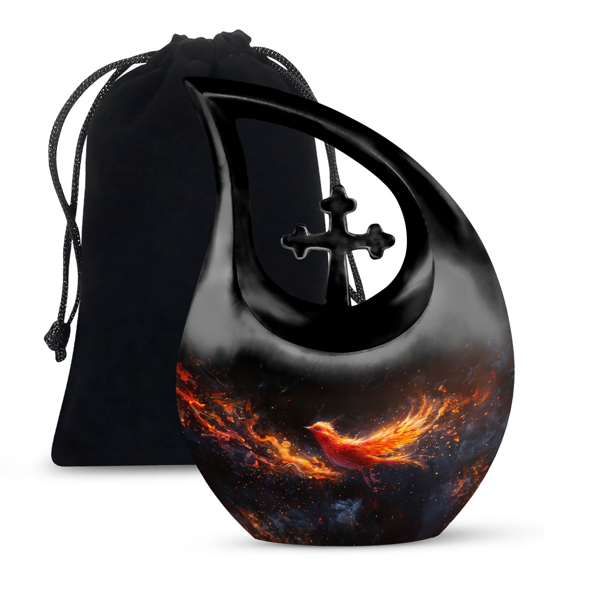 Rebirth Blaze Urn, 10 Inch Large Aluminium Cross Drop Urn