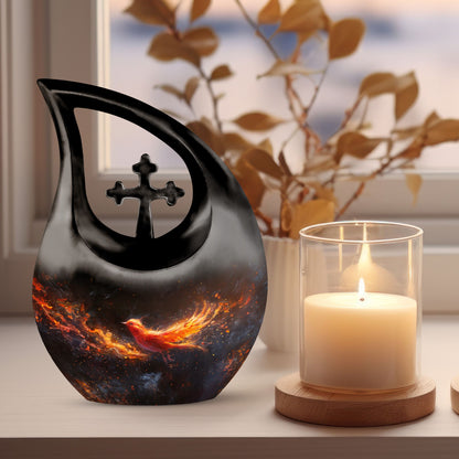 Rebirth Blaze Urn, 10 Inch Large Aluminium Cross Drop Urn
