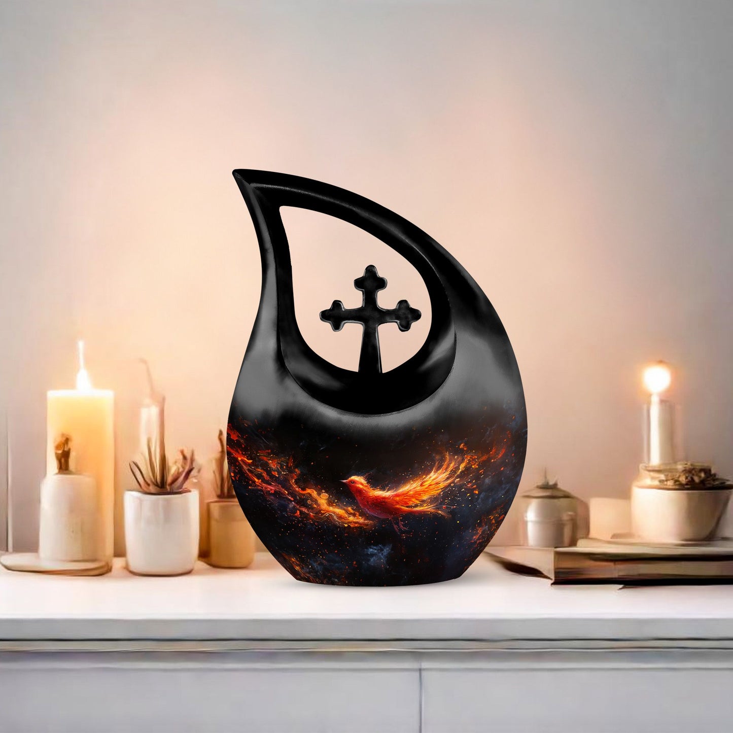 Rebirth Blaze Urn, 10 Inch Large Aluminium Cross Drop Urn
