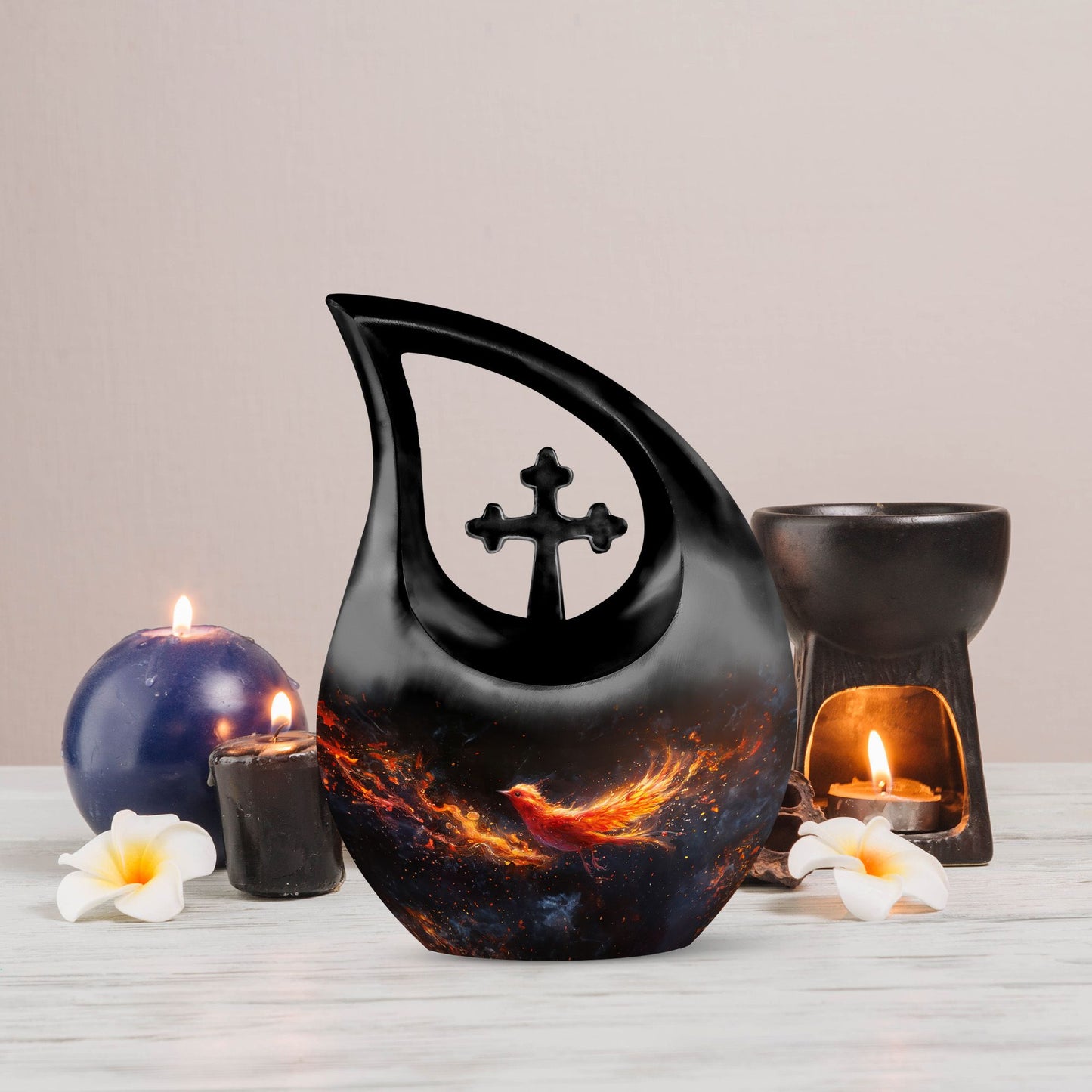 Rebirth Blaze Urn, 10 Inch Large Aluminium Cross Drop Urn