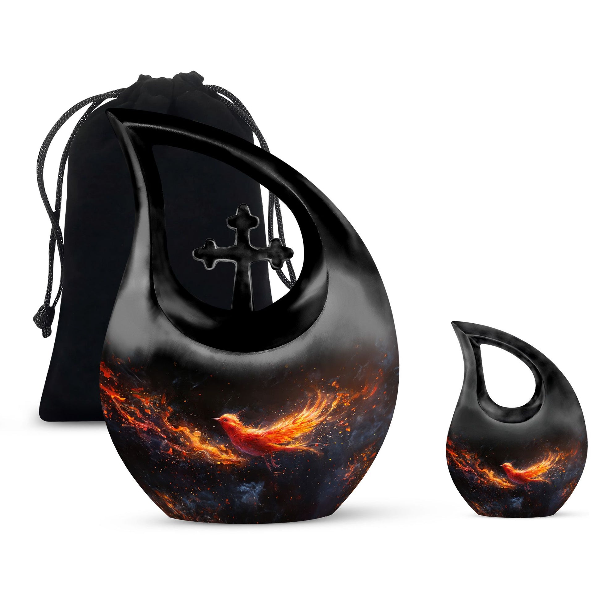 Rebirth Blaze Urn, 10 Inch Large Aluminium Cross Drop Urn