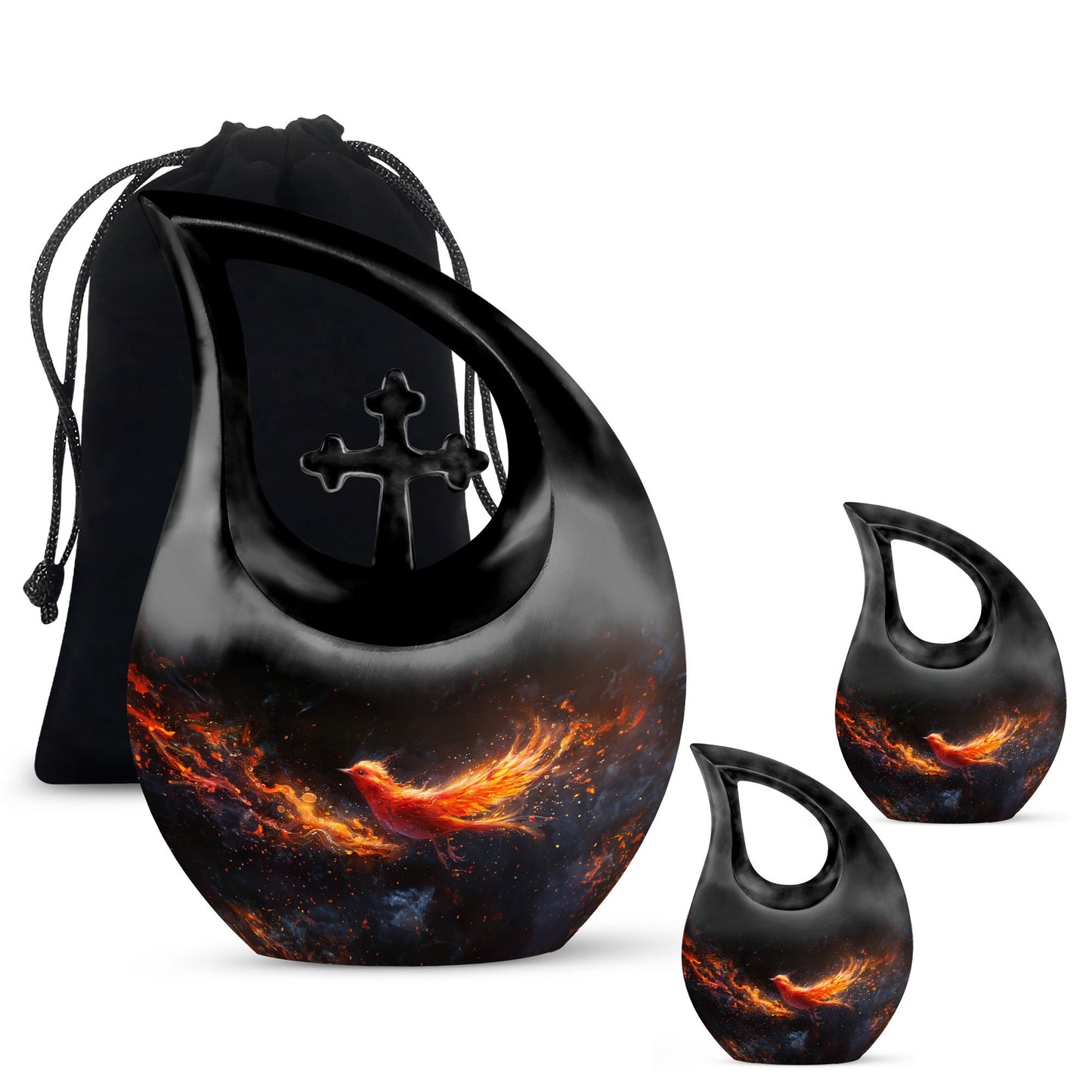 Rebirth Blaze Urn, 10 Inch Large Aluminium Cross Drop Urn
