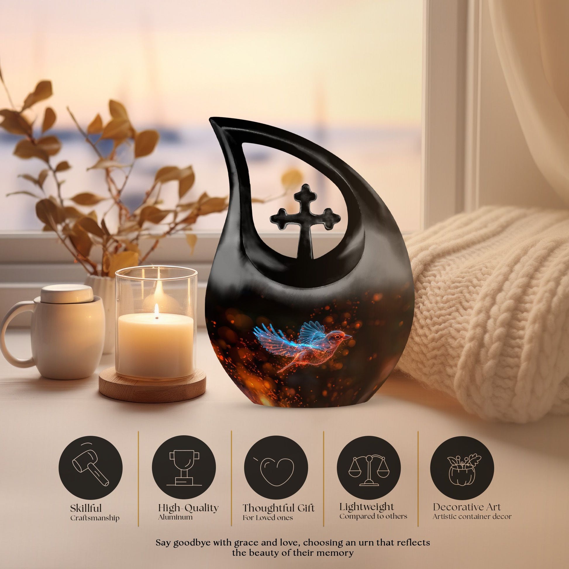 10-inch Luminous Ember Sparrow Urn