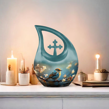 10-inch Tranquil Nature Serenade Cross Drop Urn 
