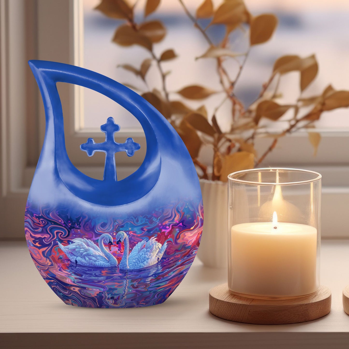 10-inch Surreal Swan Reflections Urn