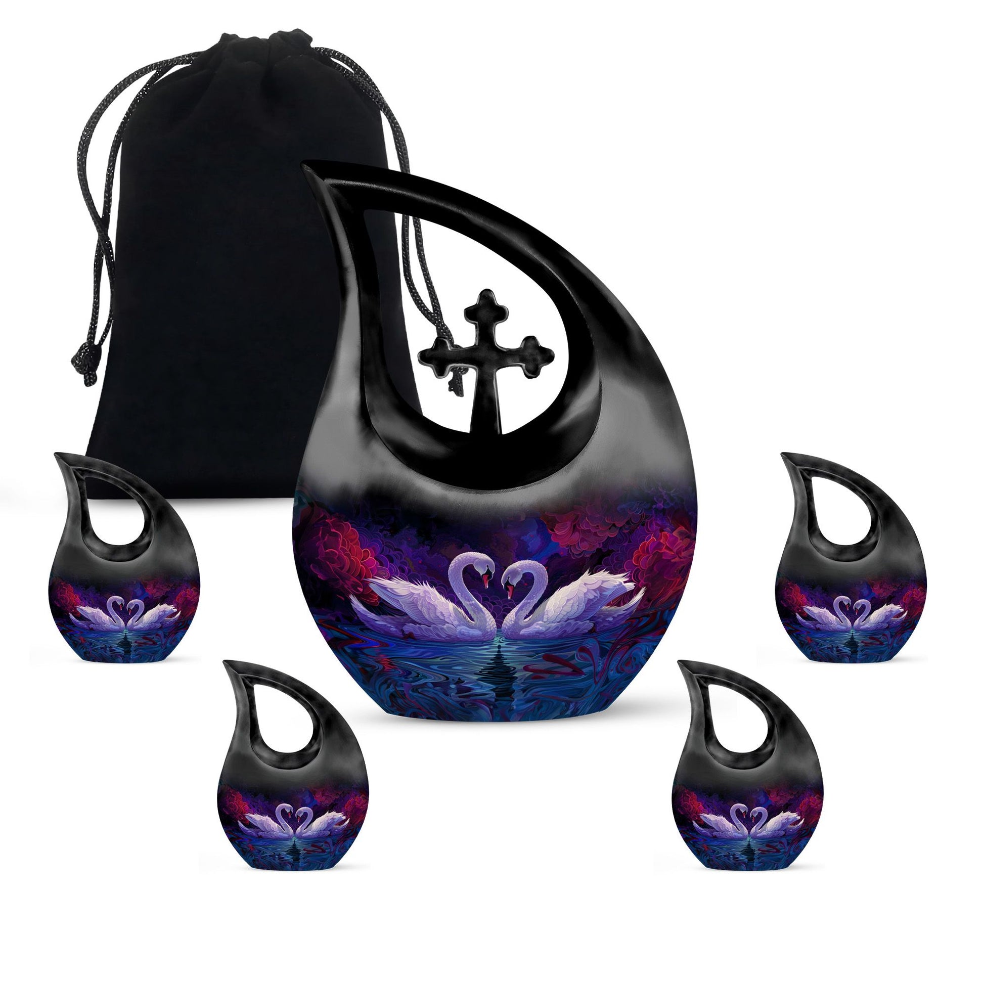 Dual Swan Cremation Urns For Human Ashes - Burial Urns For Adult