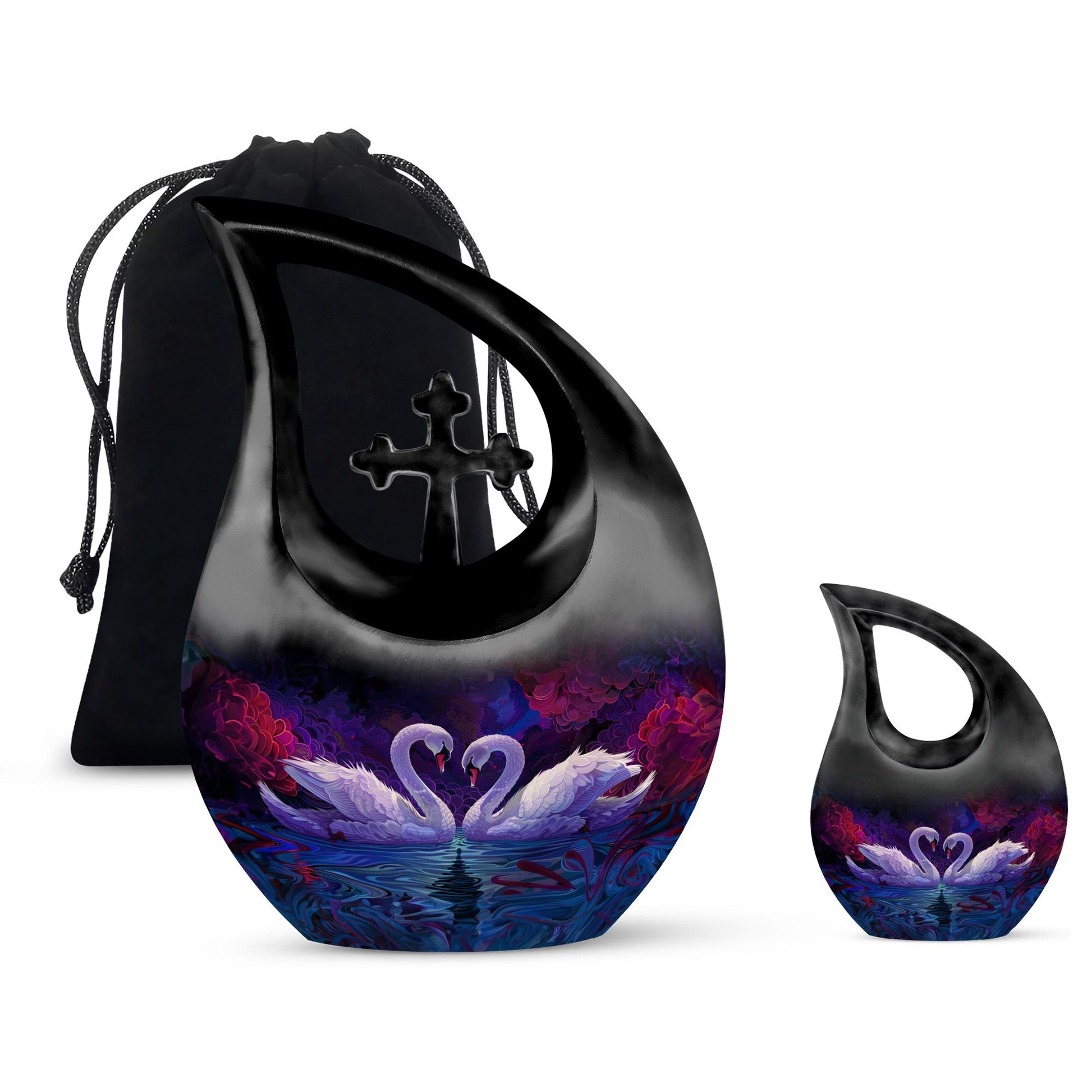 Dual Swan Cremation Urns For Human Ashes - Burial Urns For Adult