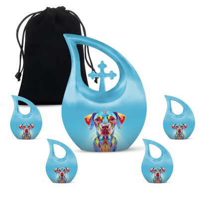 Vibrant Spectrum Dog-themed Cross Drop Small Decorative Urn 