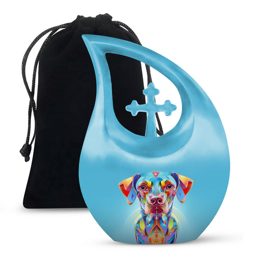 Vibrant Spectrum Dog-themed Cross Drop Small Decorative Urn 
