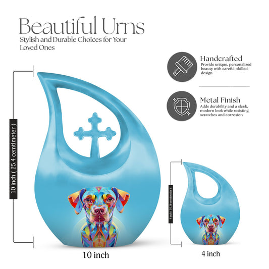 Vibrant Spectrum Dog-themed Cross Drop Small Decorative Urn 