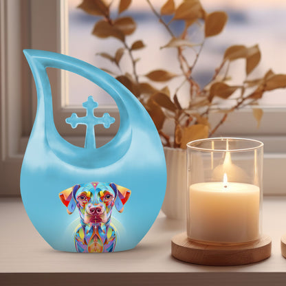 Vibrant Spectrum Dog-themed Cross Drop Small Decorative Urn 