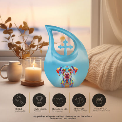 Vibrant Spectrum Dog-themed Cross Drop Small Decorative Urn 