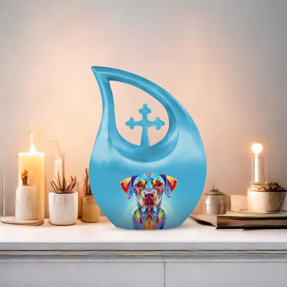 Vibrant Spectrum Dog-themed Cross Drop Small Decorative Urn 