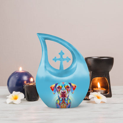 Vibrant Spectrum Dog-themed Cross Drop Small Decorative Urn 