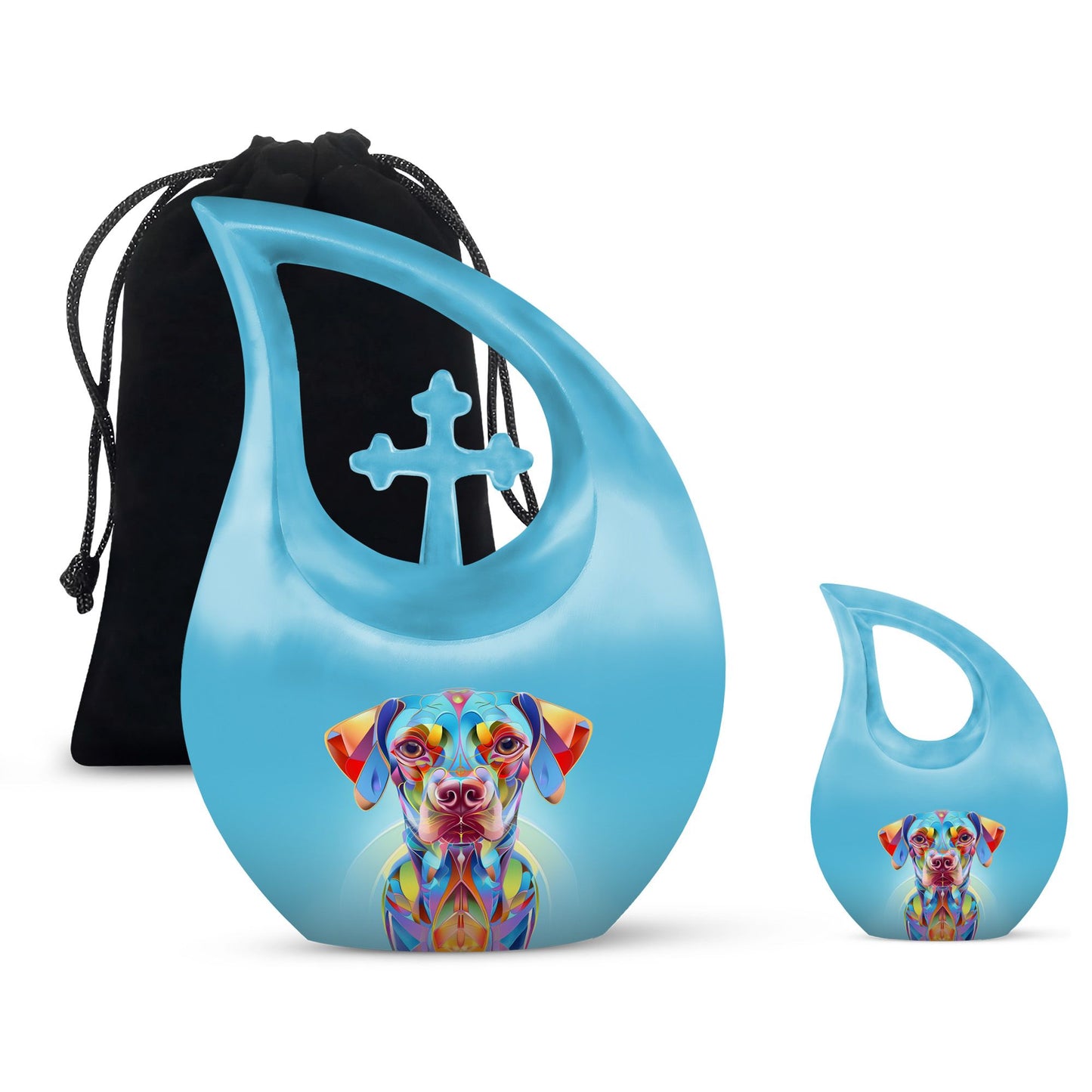 Vibrant Spectrum Dog-themed Cross Drop Small Decorative Urn 