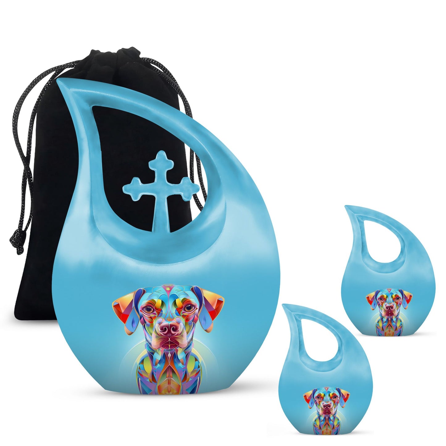 Vibrant Spectrum Dog-themed Cross Drop Small Decorative Urn 