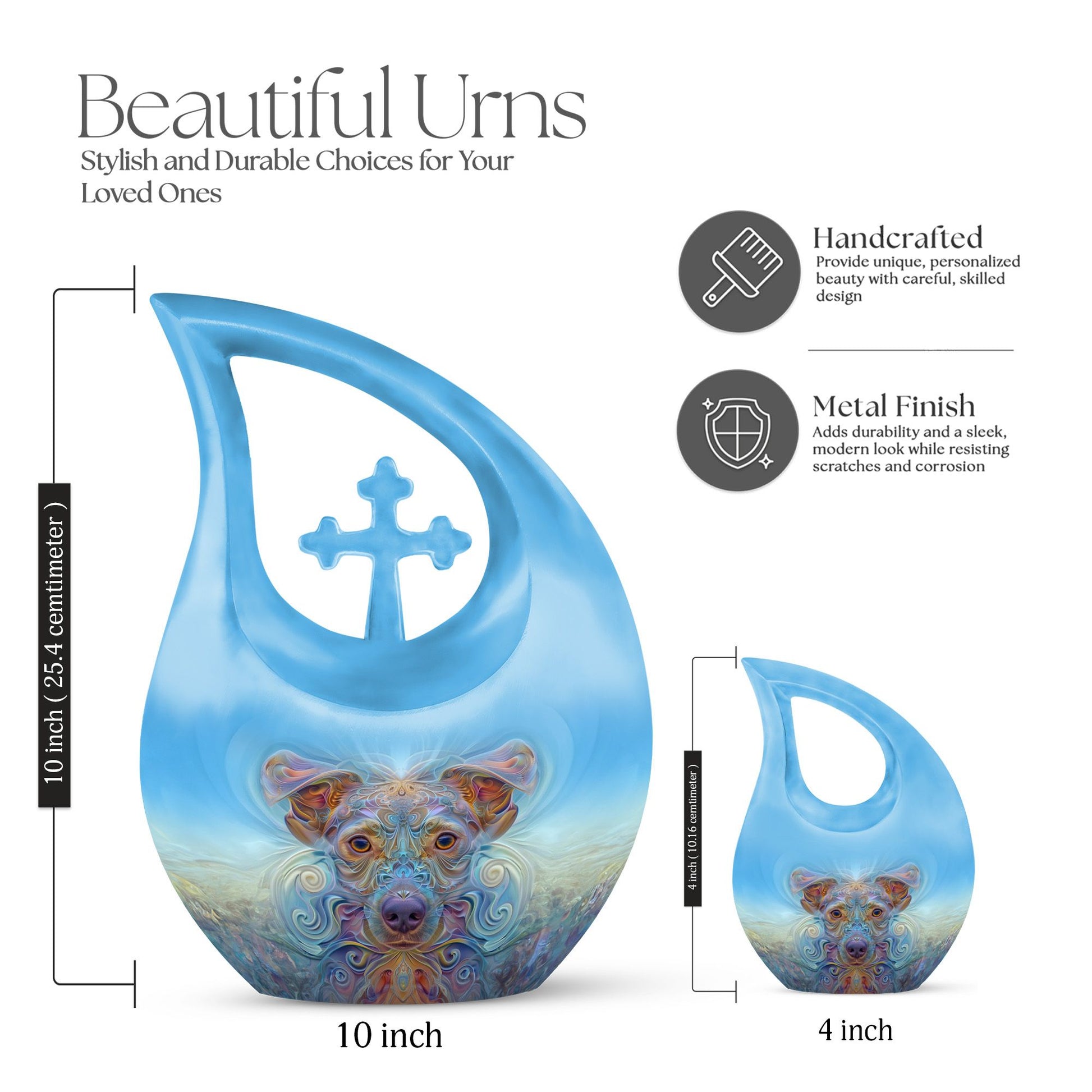 10-inch Cross Drop-designed Ethereal Canine Dreamscape urnengraving options