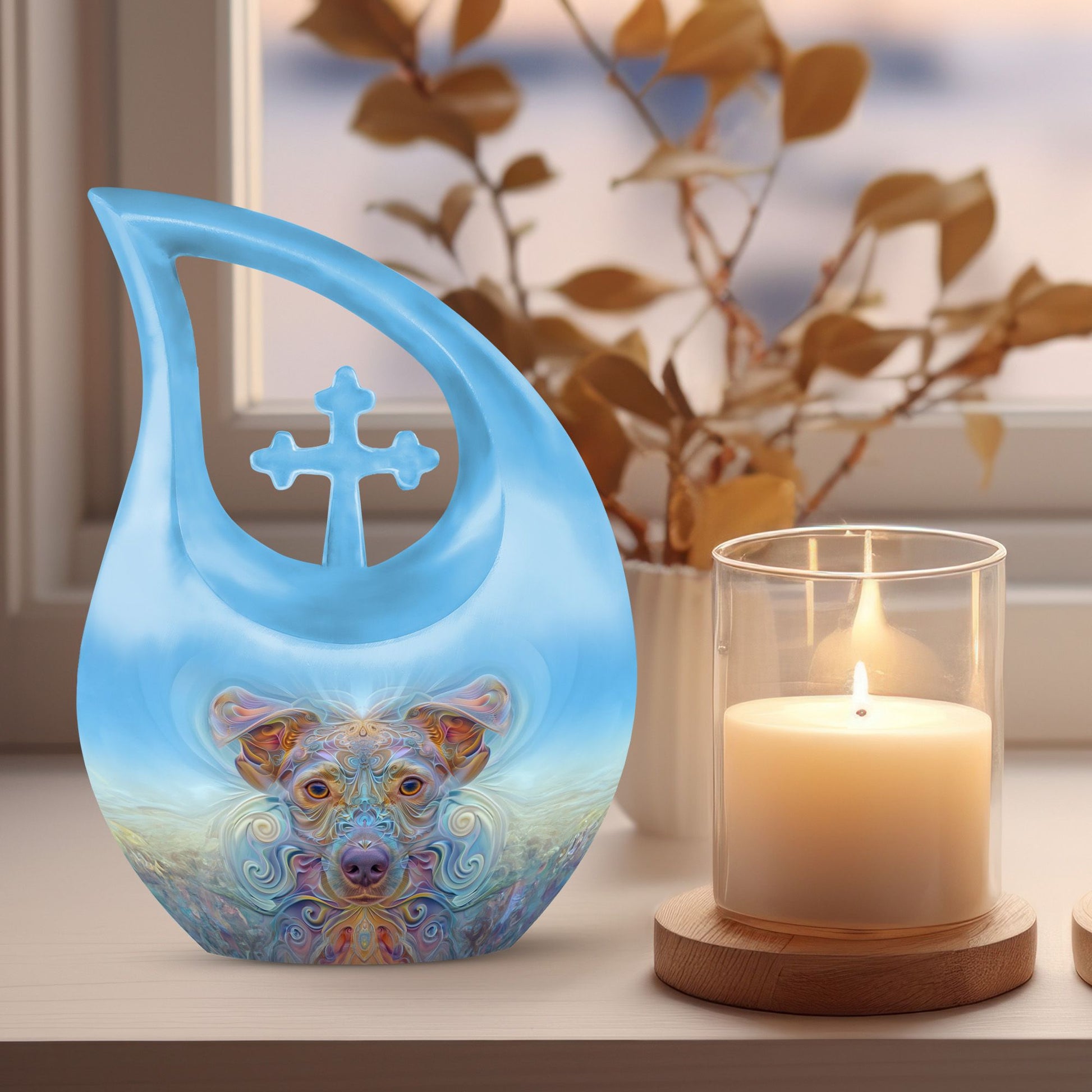 10-inch Cross Drop-designed Ethereal Canine Dreamscape urnengraving options