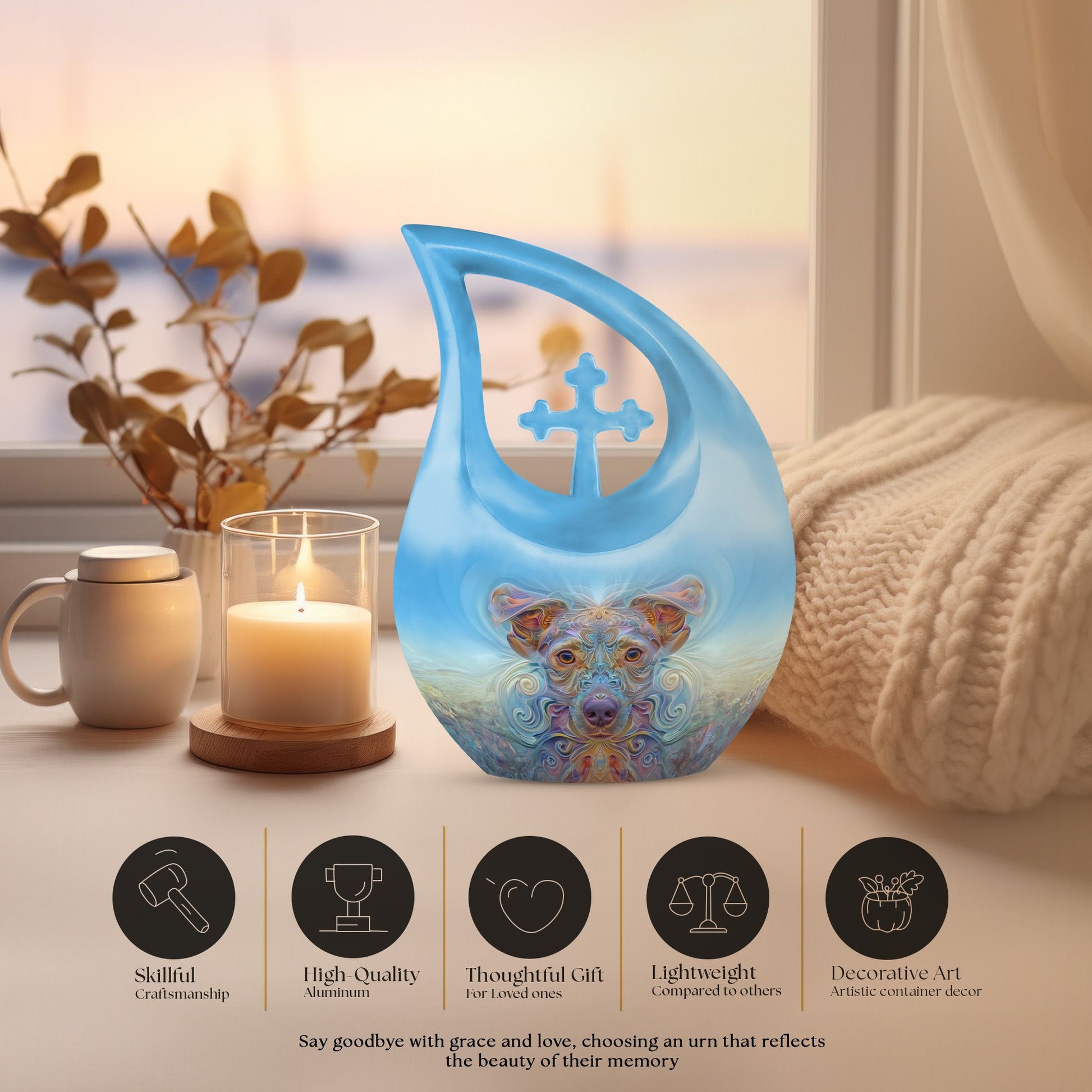 10-inch Cross Drop-designed Ethereal Canine Dreamscape urnengraving options