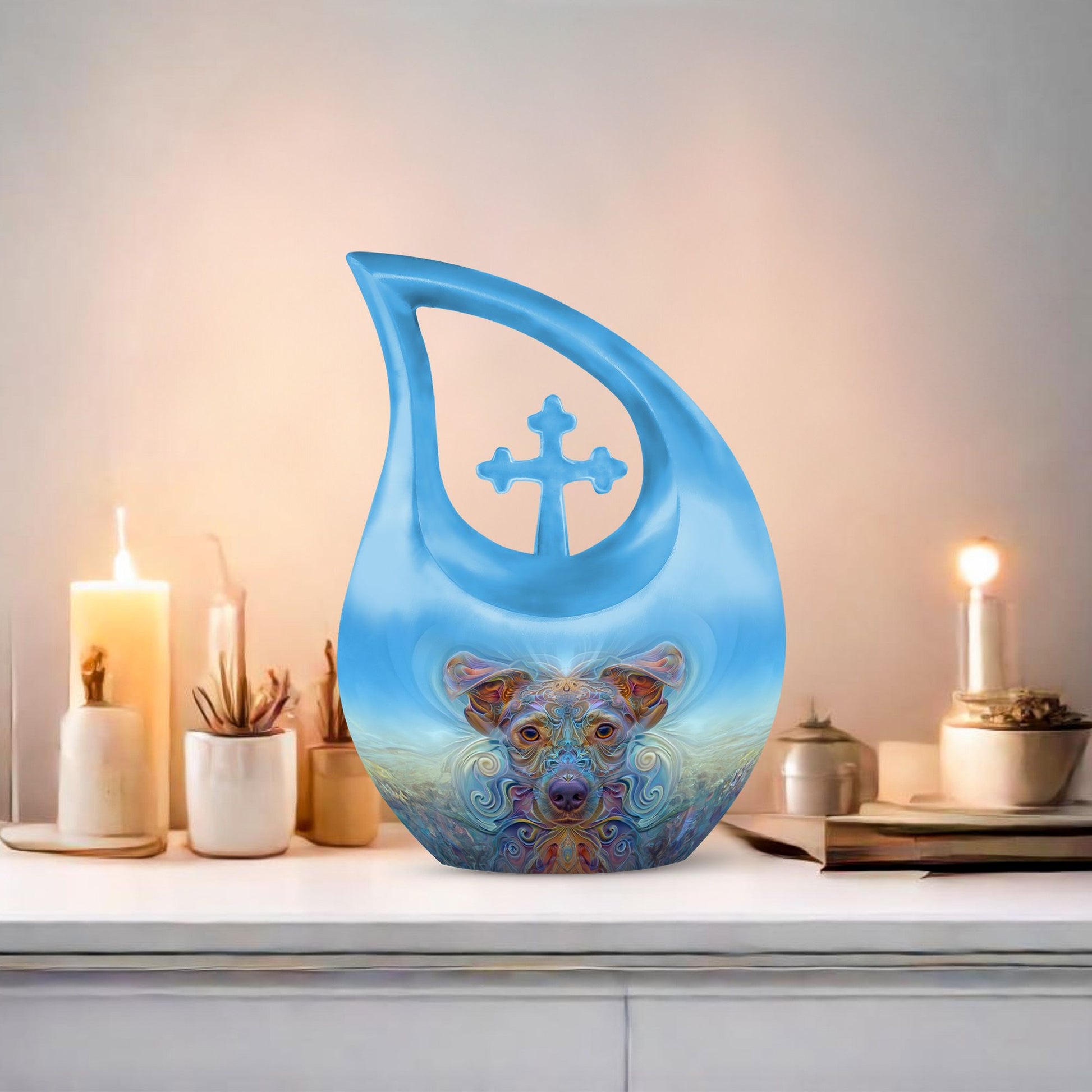 10-inch Cross Drop-designed Ethereal Canine Dreamscape urnengraving options