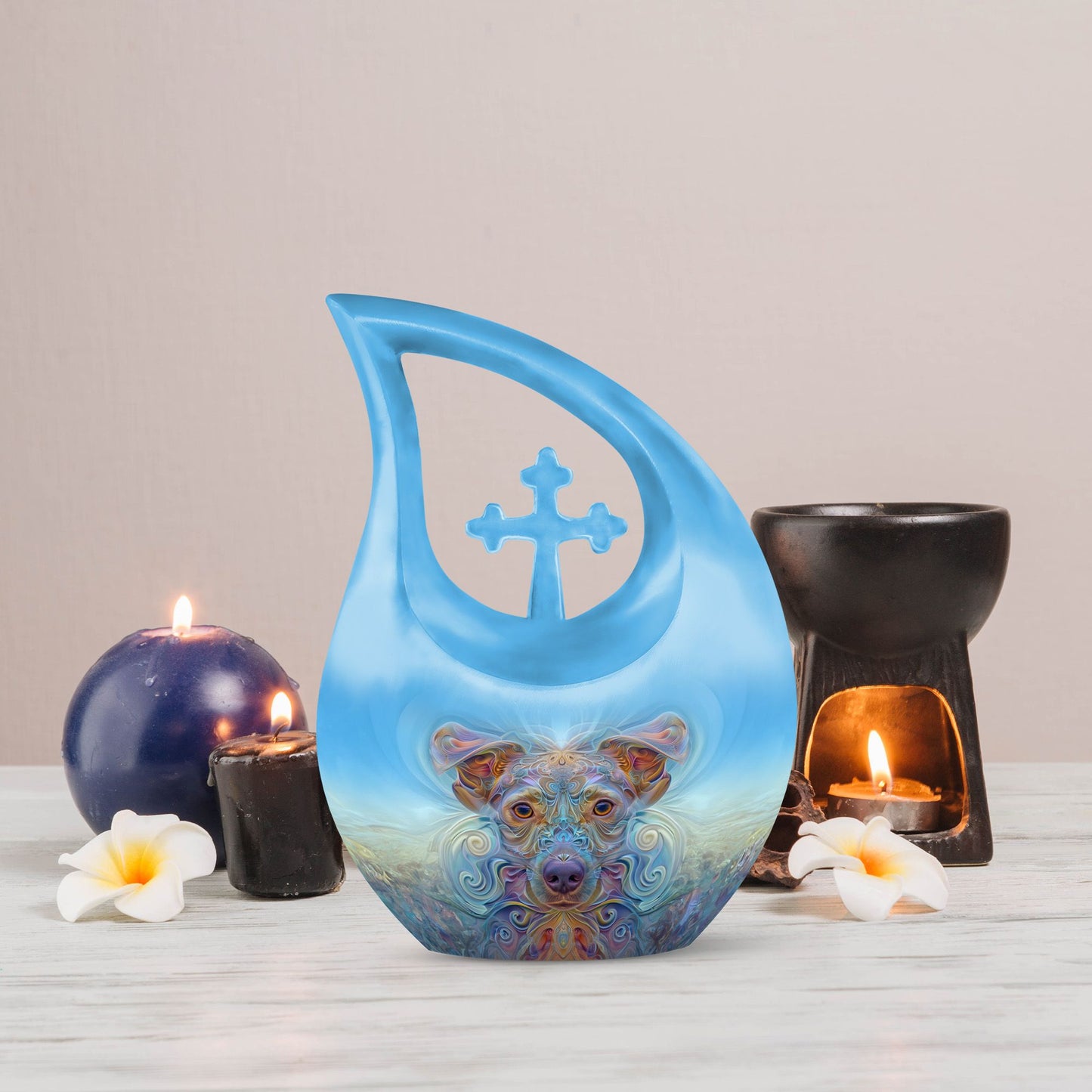 10-inch Cross Drop-designed Ethereal Canine Dreamscape urnengraving options