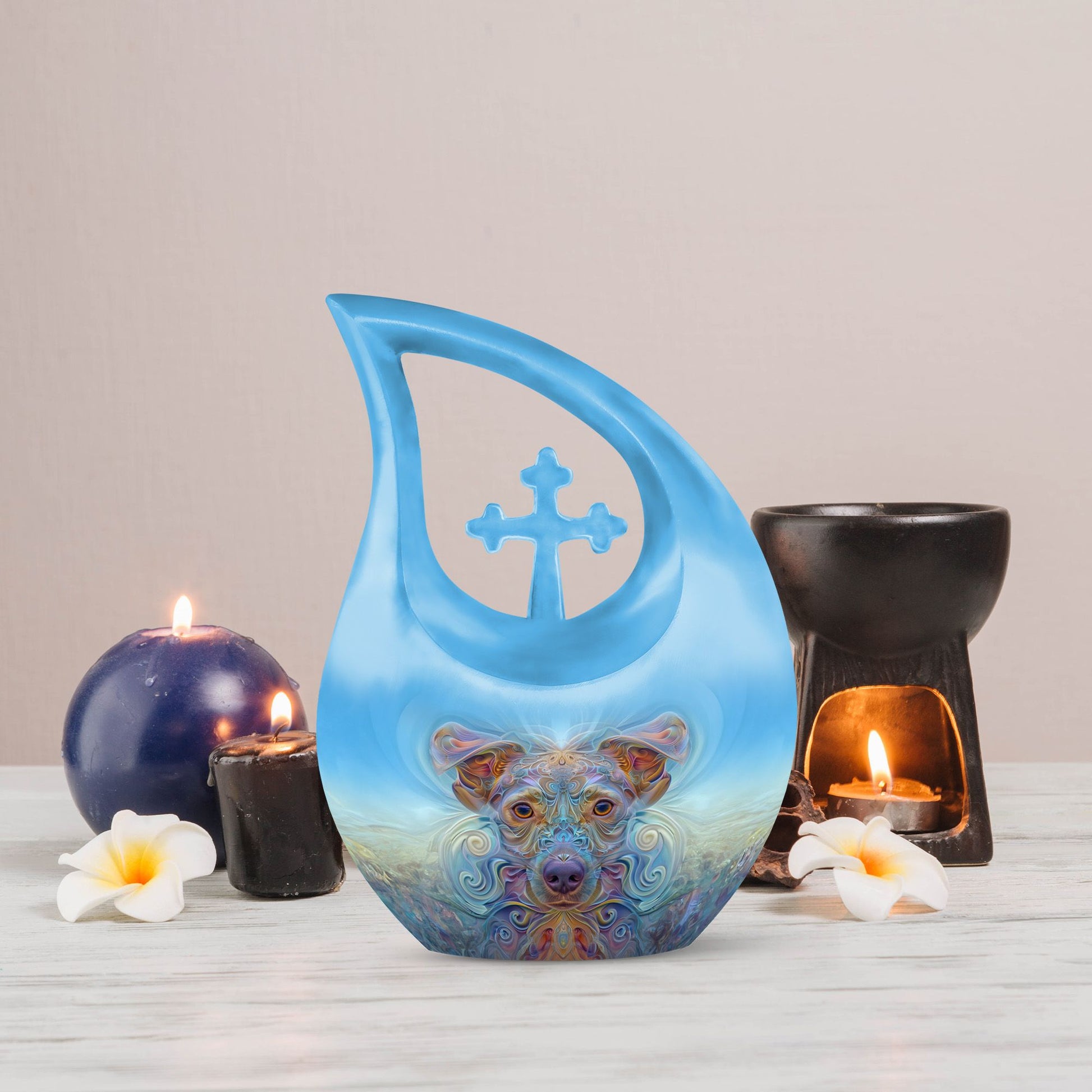 10-inch Cross Drop-designed Ethereal Canine Dreamscape urnengraving options